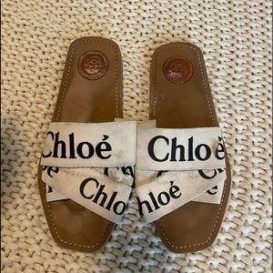 Chloe Woody Canvas Slides Sandals 39 8